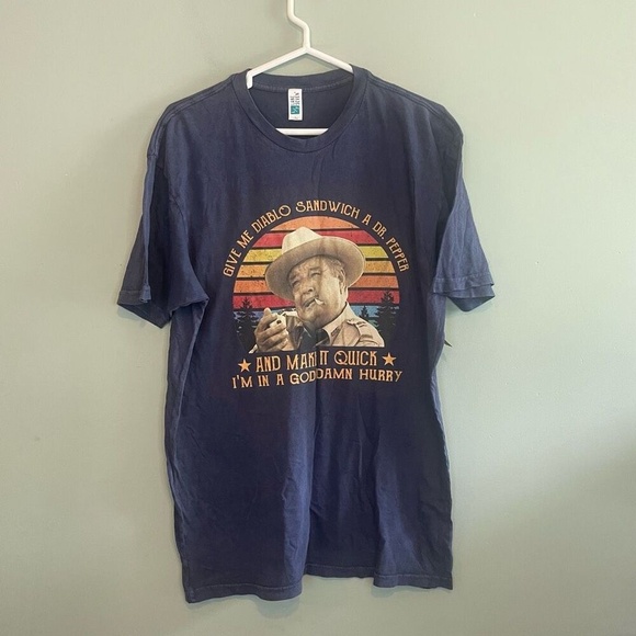 NWT Lane Seven Mens Vtg Wash John Wayne Give Me Diablo Sandwich Tee Blue Large - Picture 1 of 6